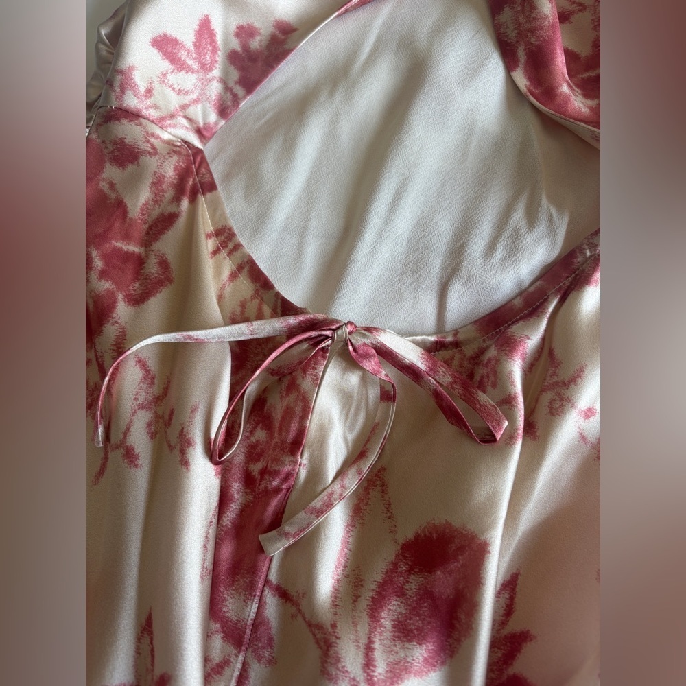 NEW Reformation Anaiis Long Silk Dress Cameo Rose Pink Cream Floral | size 0 - Picture 13 of 13